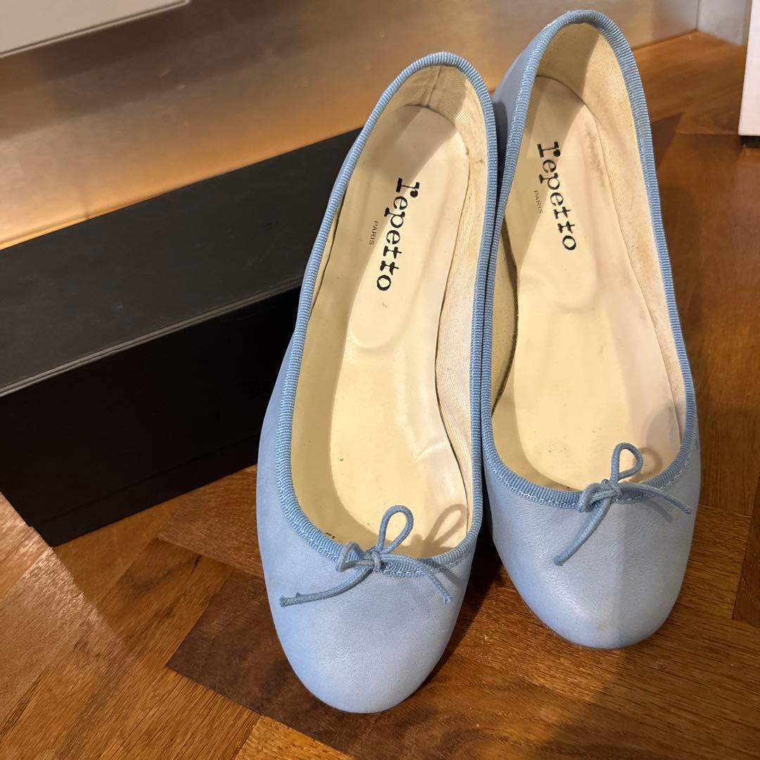 repetto 水色 リボン付きバレエシューズ40