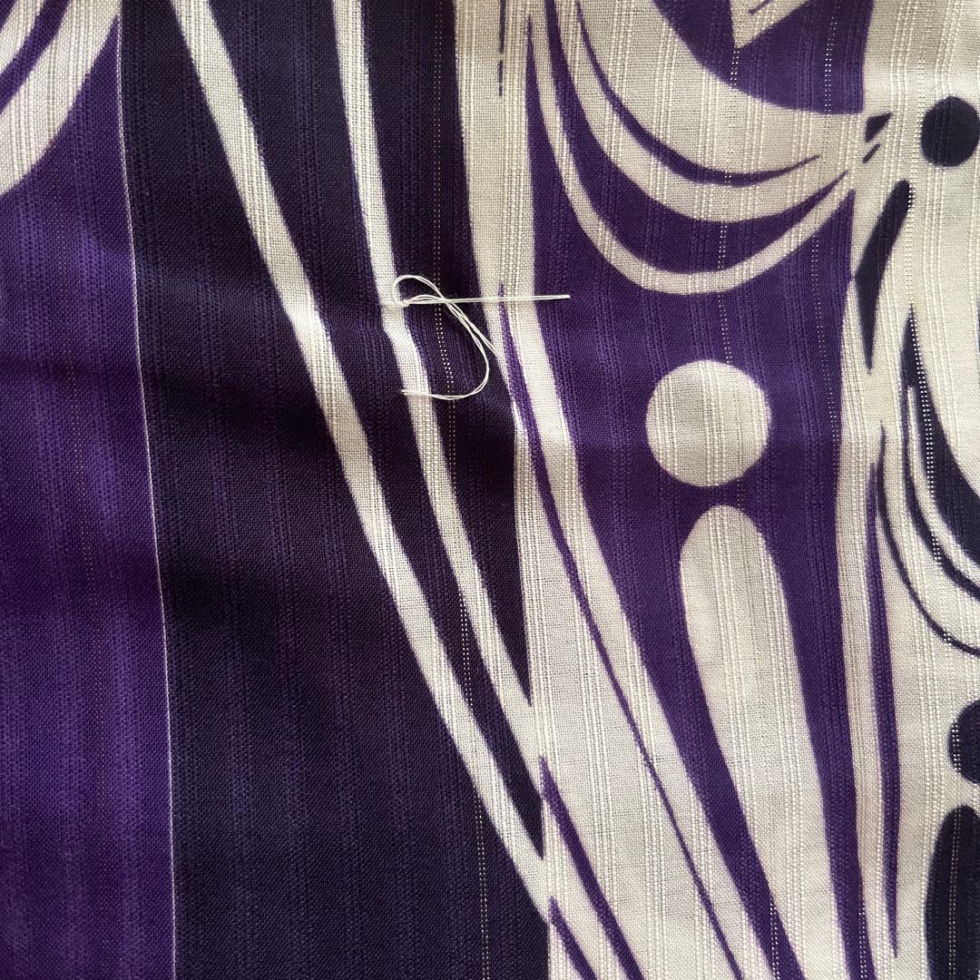 レディース　仕立て上がり　浴衣　白×紫　縦縞　地模様　蝶柄　スッキリ　ストライプ