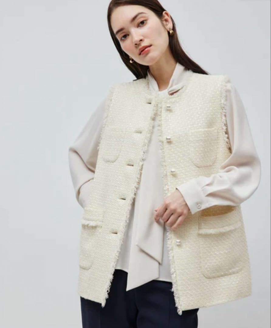 ROPÉ ミックスツイード ノーカラージレベスト