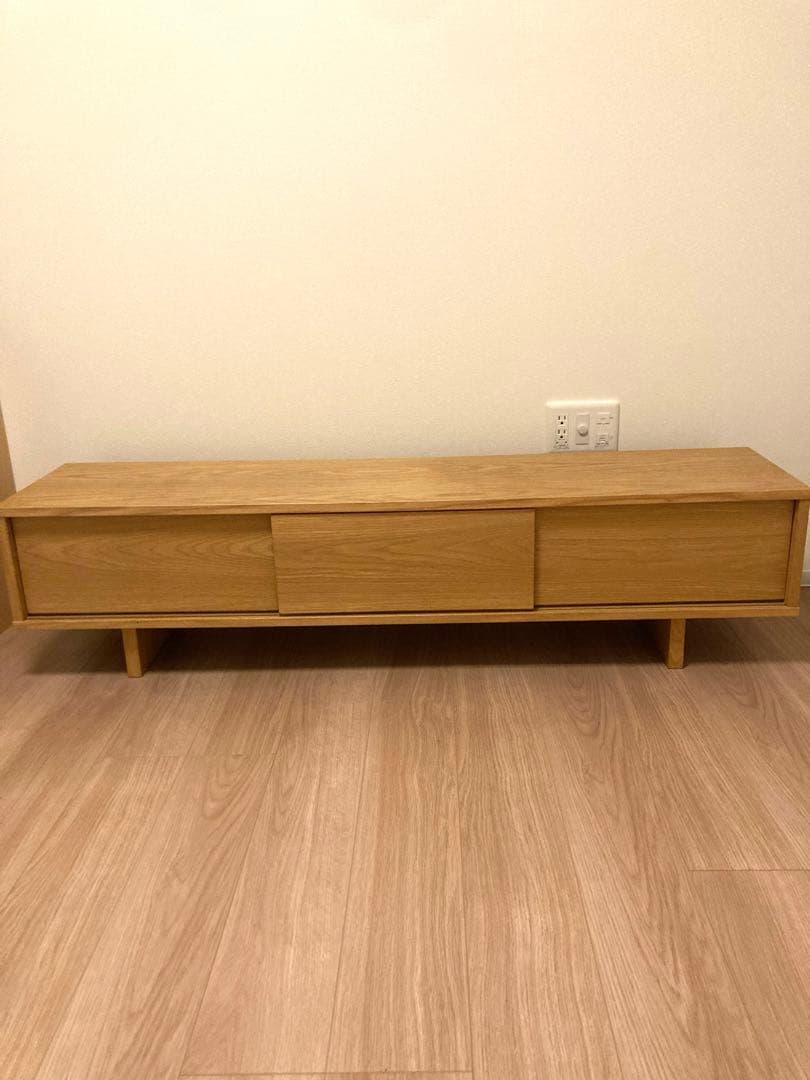 【廃盤】無印良品　オーク材AVラック薄型（引戸）　幅150 cm テレビ