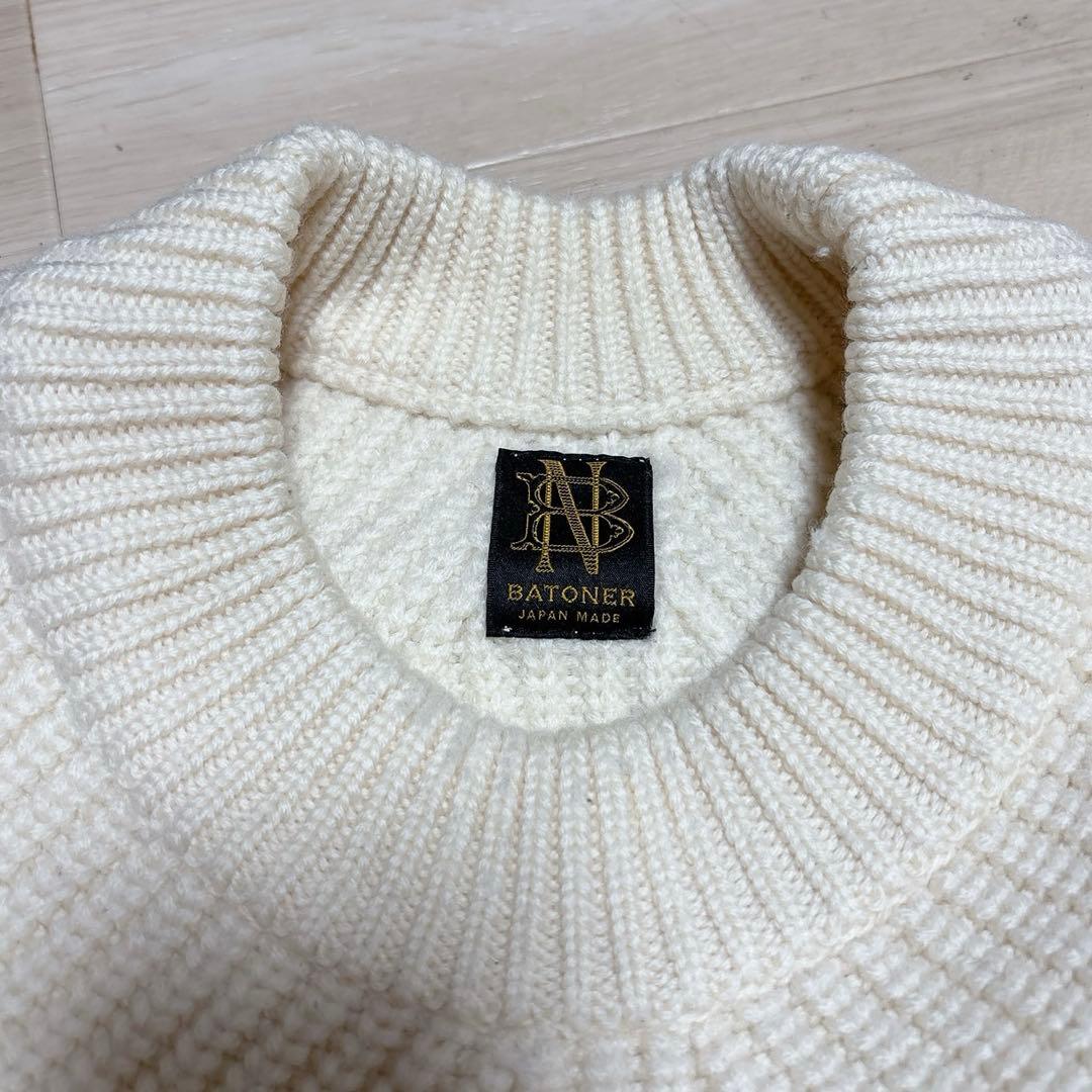 BATONER 5ゲージウール片畦クルーネックニット　Lサイズ