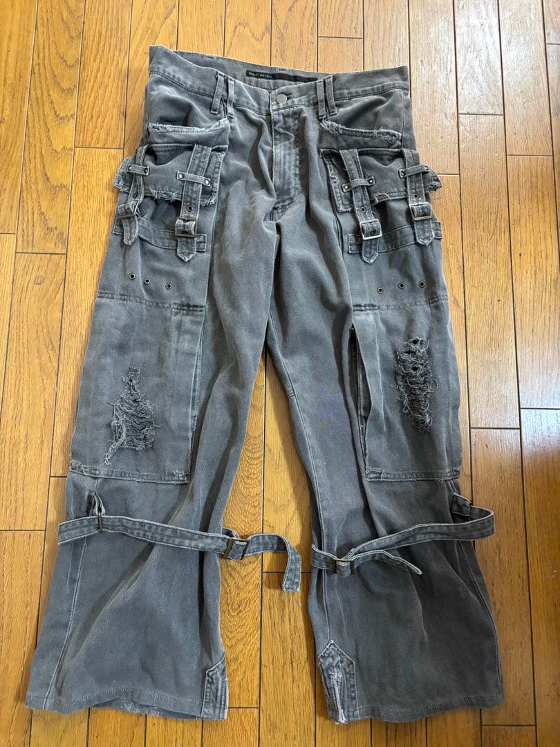 う*ぱ様 キミノリモリシタ　グレー 厚手綿カーゴパンツ ダメージ加工　kimin