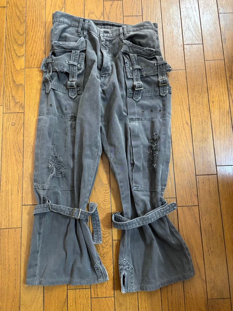 う*ぱ様 キミノリモリシタ　グレー 厚手綿カーゴパンツ ダメージ加工　kimin