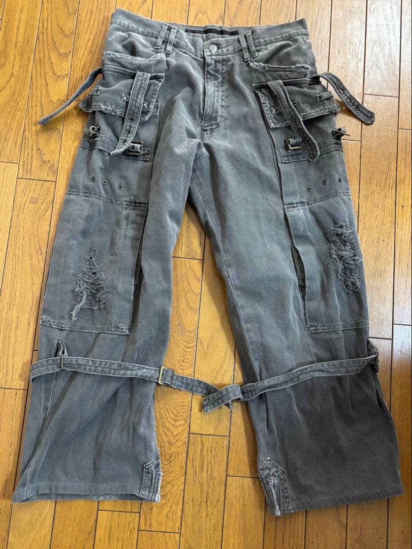う*ぱ様 キミノリモリシタ　グレー 厚手綿カーゴパンツ ダメージ加工　kimin
