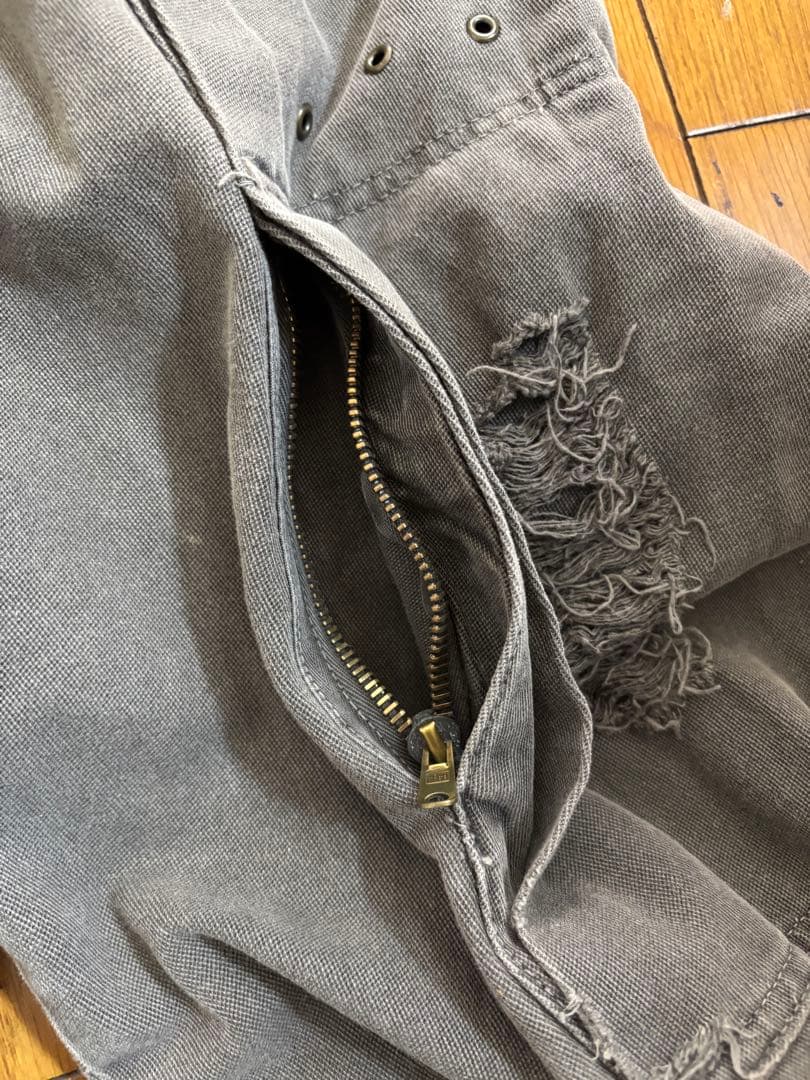 う*ぱ様 キミノリモリシタ　グレー 厚手綿カーゴパンツ ダメージ加工　kimin