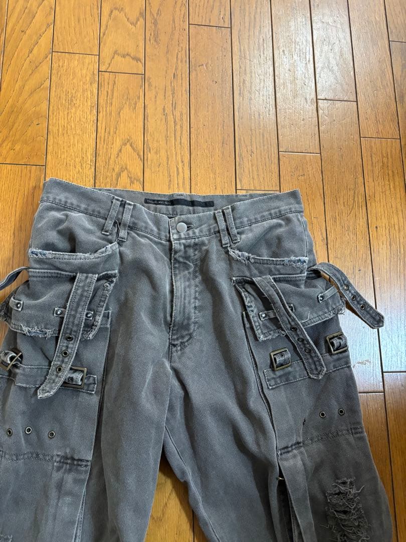 う*ぱ様 キミノリモリシタ　グレー 厚手綿カーゴパンツ ダメージ加工　kimin
