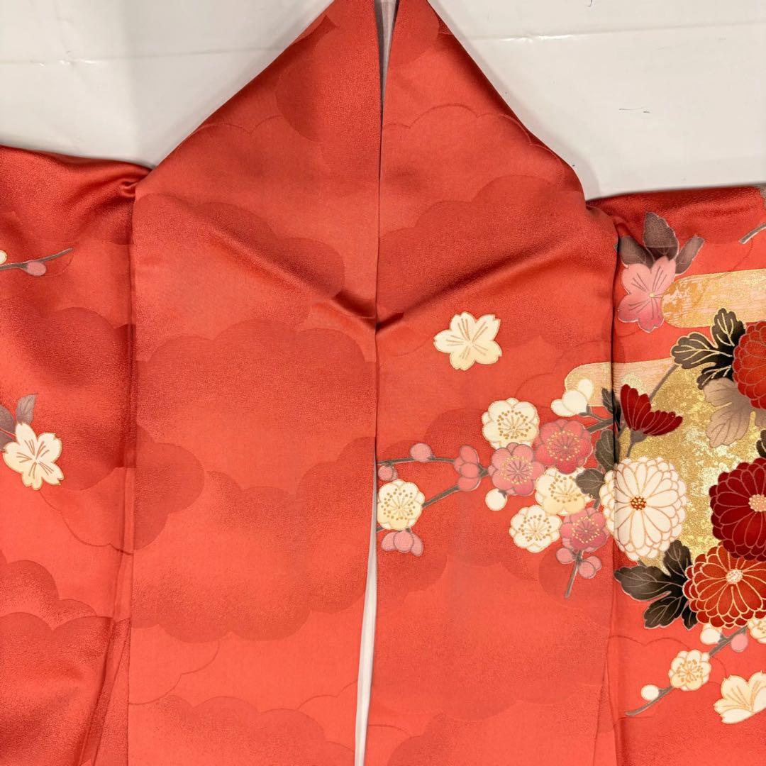 な*お様 振袖　振袖フルセット　着物　鶴模様　竹松　金彩　朱色　金糸