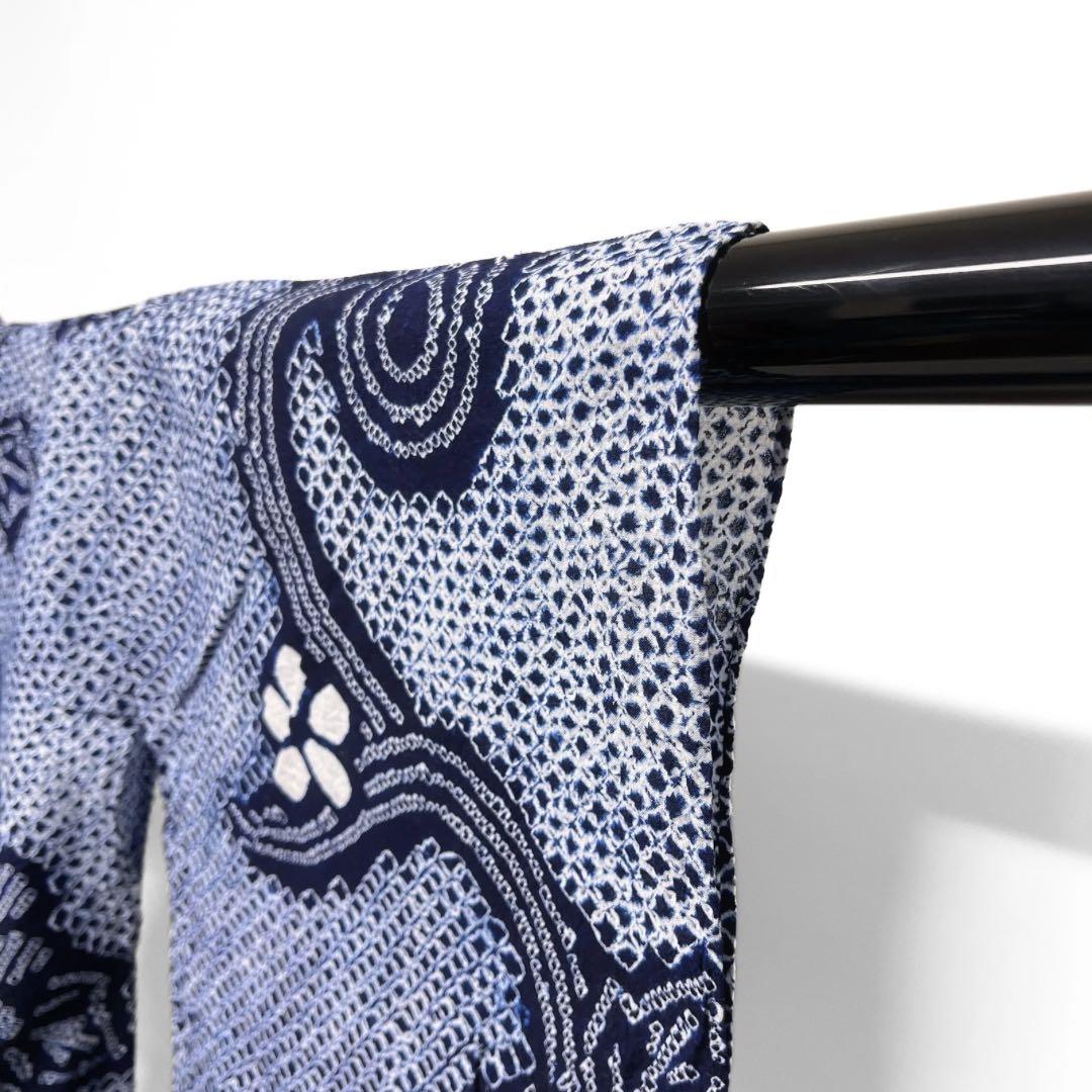 浴衣　有松鳴海絞り　花模様　小花　波　渦巻き　着物　033a d