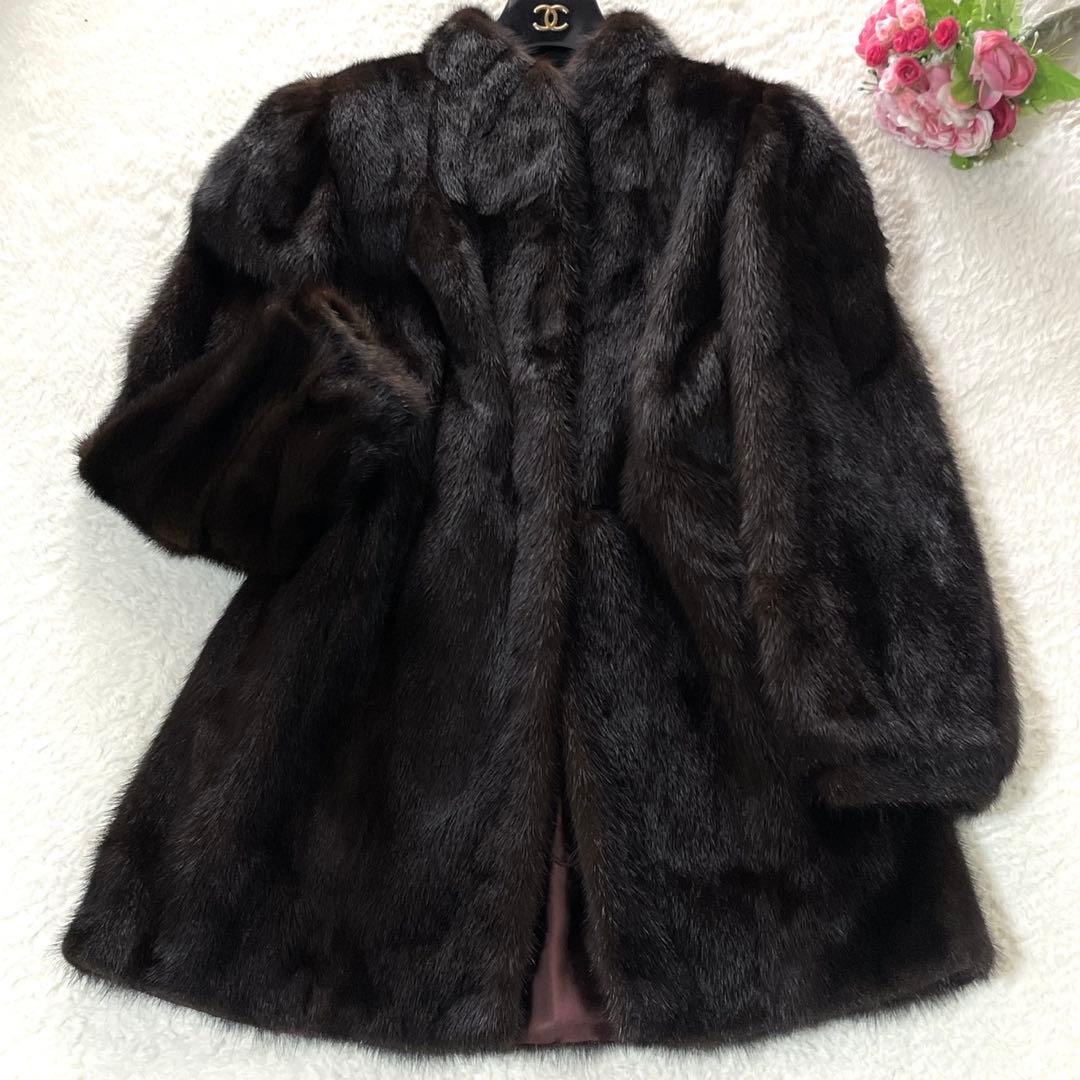 ミンク 花柄刺繍 本毛皮 コート 毛並み◎ なめし柔らか サイズL相当