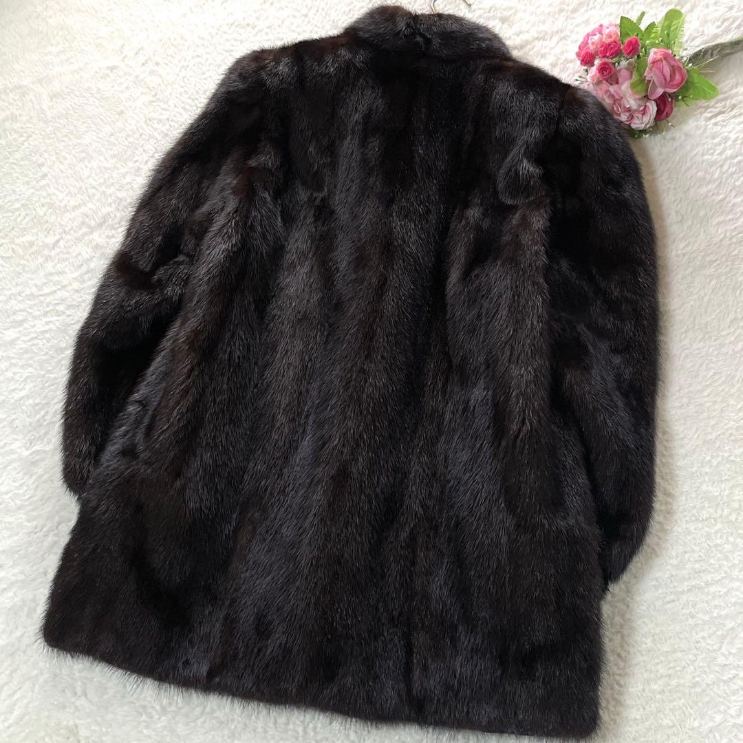 ミンク 花柄刺繍 本毛皮 コート 毛並み◎ なめし柔らか サイズL相当