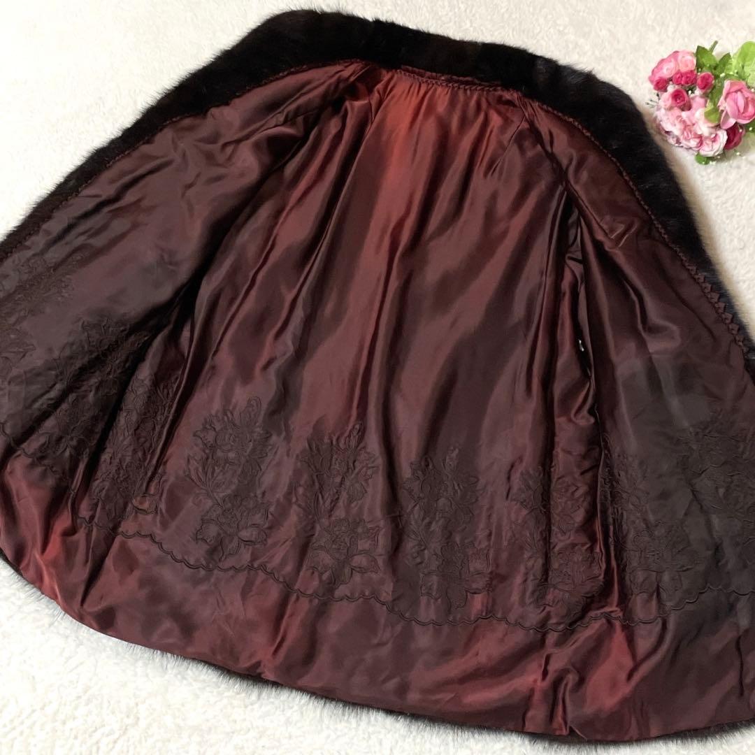 ミンク 花柄刺繍 本毛皮 コート 毛並み◎ なめし柔らか サイズL相当