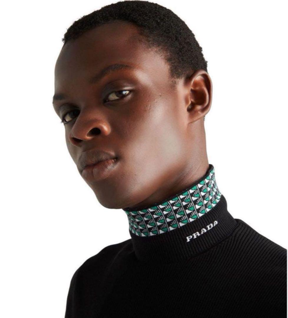 PRADA プラダ　22AW コットンタートルネック　セーター　ニット　ロゴ 黒