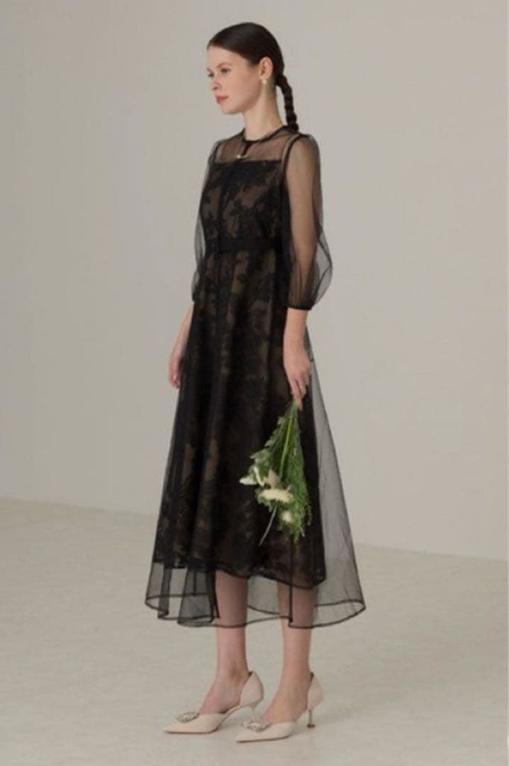 LEJA Aラインドレスワンピース　ブラック　結婚式お呼ばれドレス　低身長可