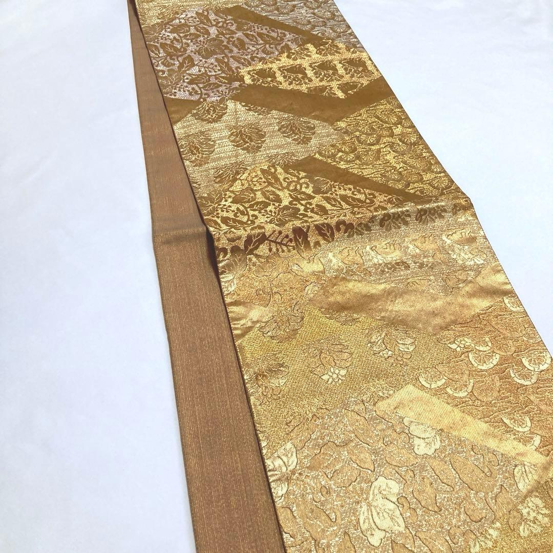 マリリン　袋帯【洛風林】工芸帯地 正絹 色紙花兎文 全通柄 金糸 金色