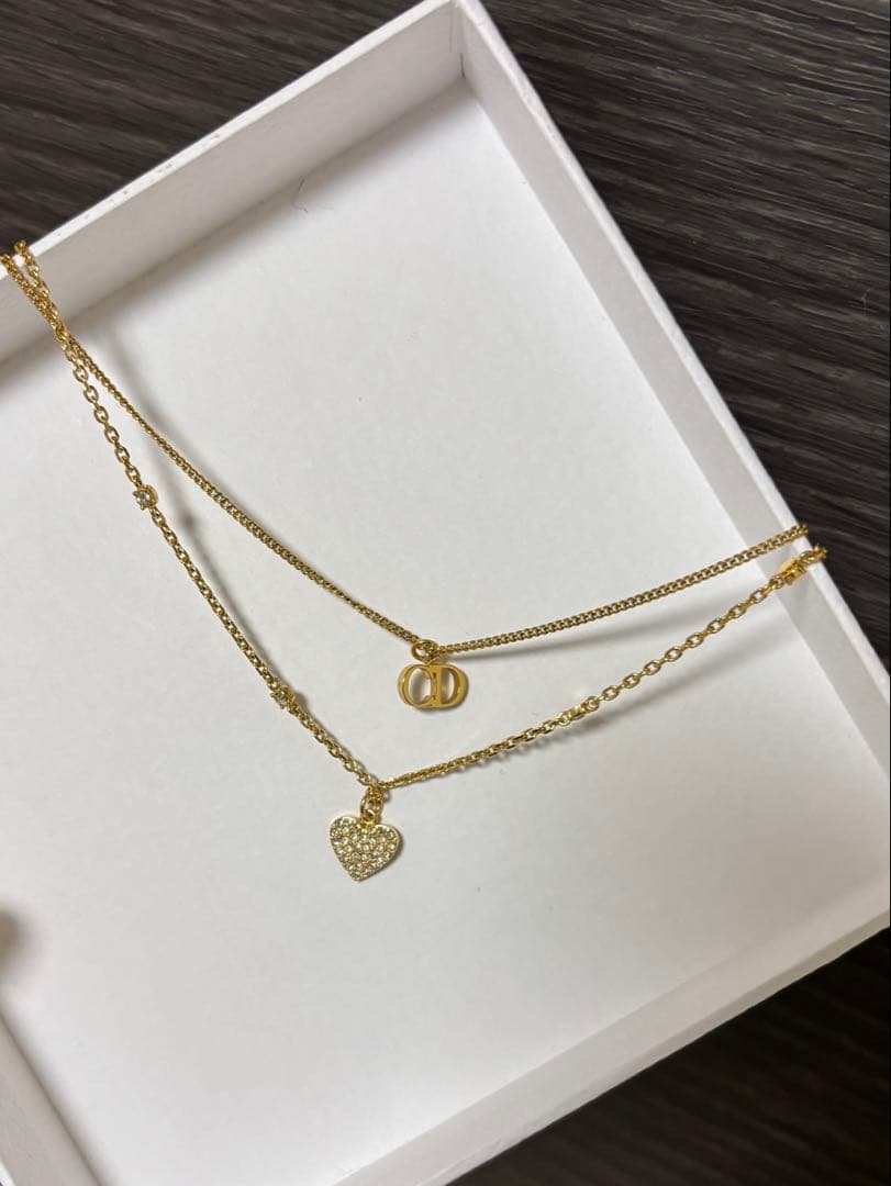 ディオール CDハート ネックレス ×ラインストーン ゴールド