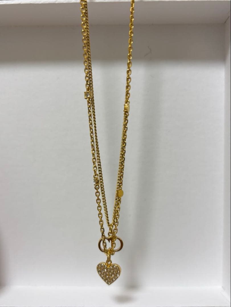 ディオール CDハート ネックレス ×ラインストーン ゴールド