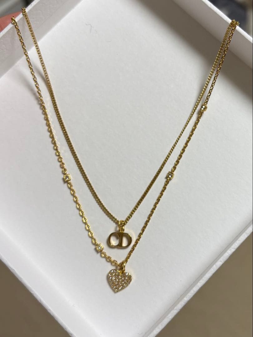 ディオール CDハート ネックレス ×ラインストーン ゴールド