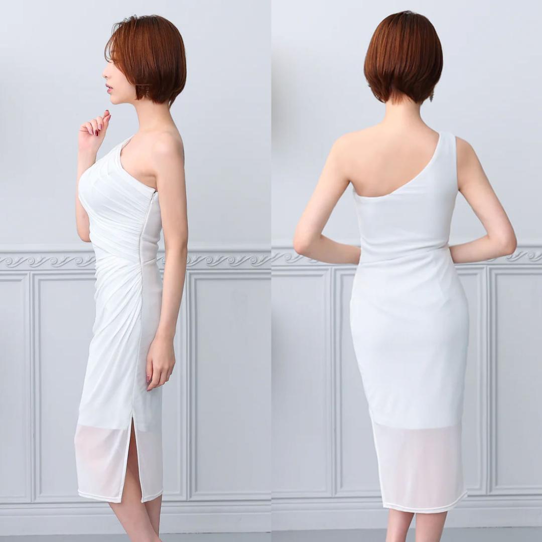 Veautt ヴュート ワンショルダー タイトミディアムキャバドレス グレー