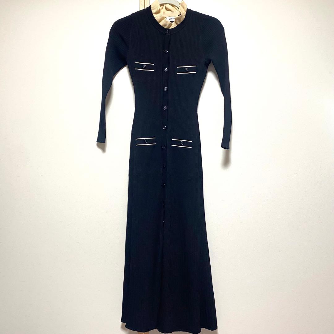 【美品】Sandroサンドロ/リブニットロングワンピース黒34