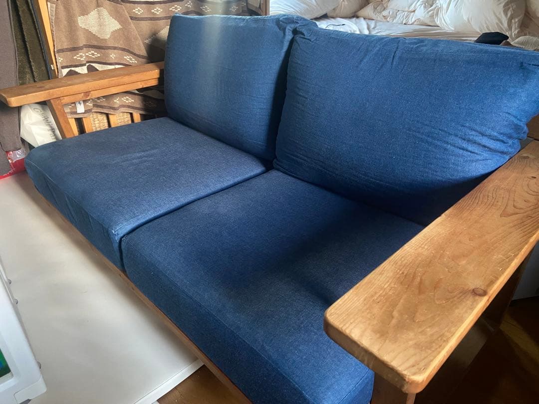 【値下げ】2人掛けソファ　無垢材　サダモクデザイン　ヴィンテージ