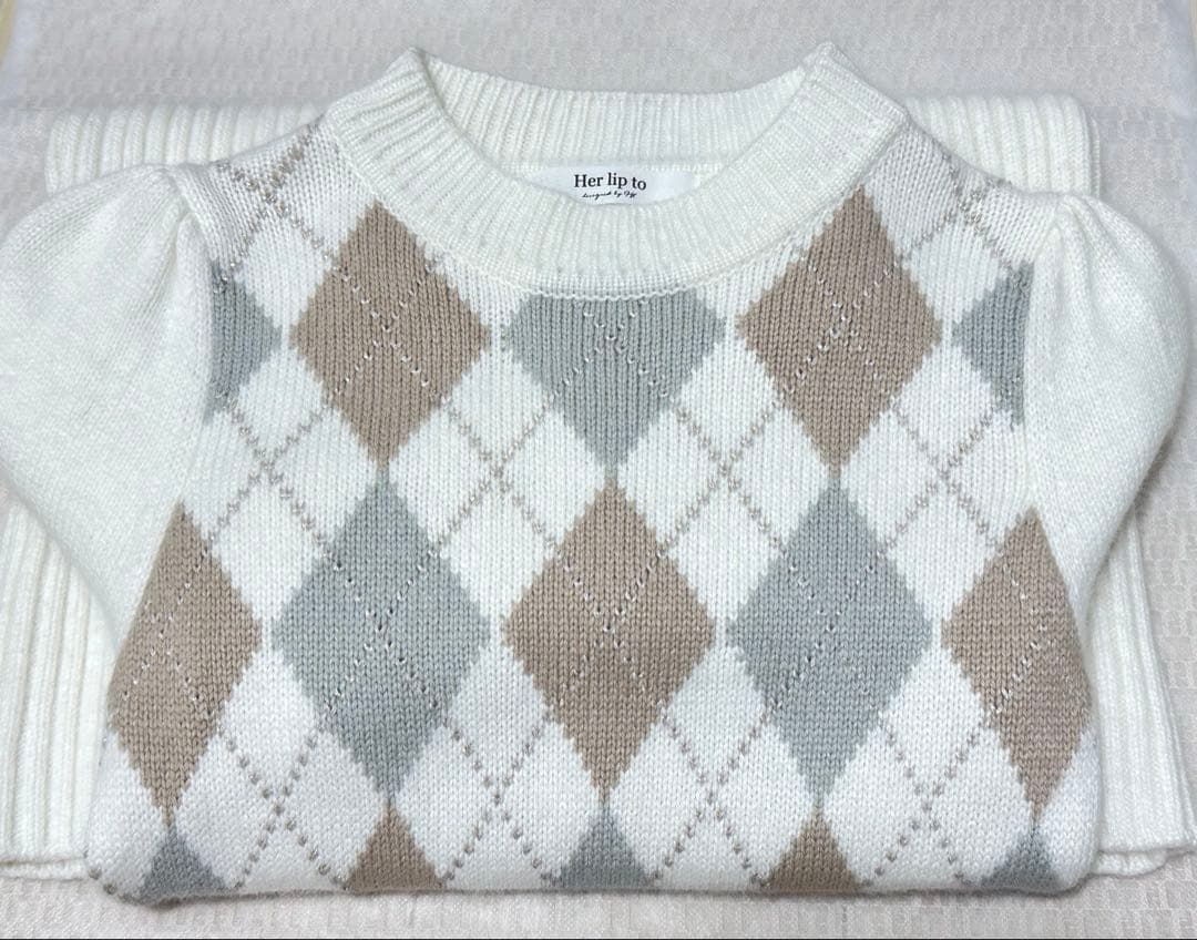 ワンピース herlipto Moor Argyle Ribbon Knit Dress