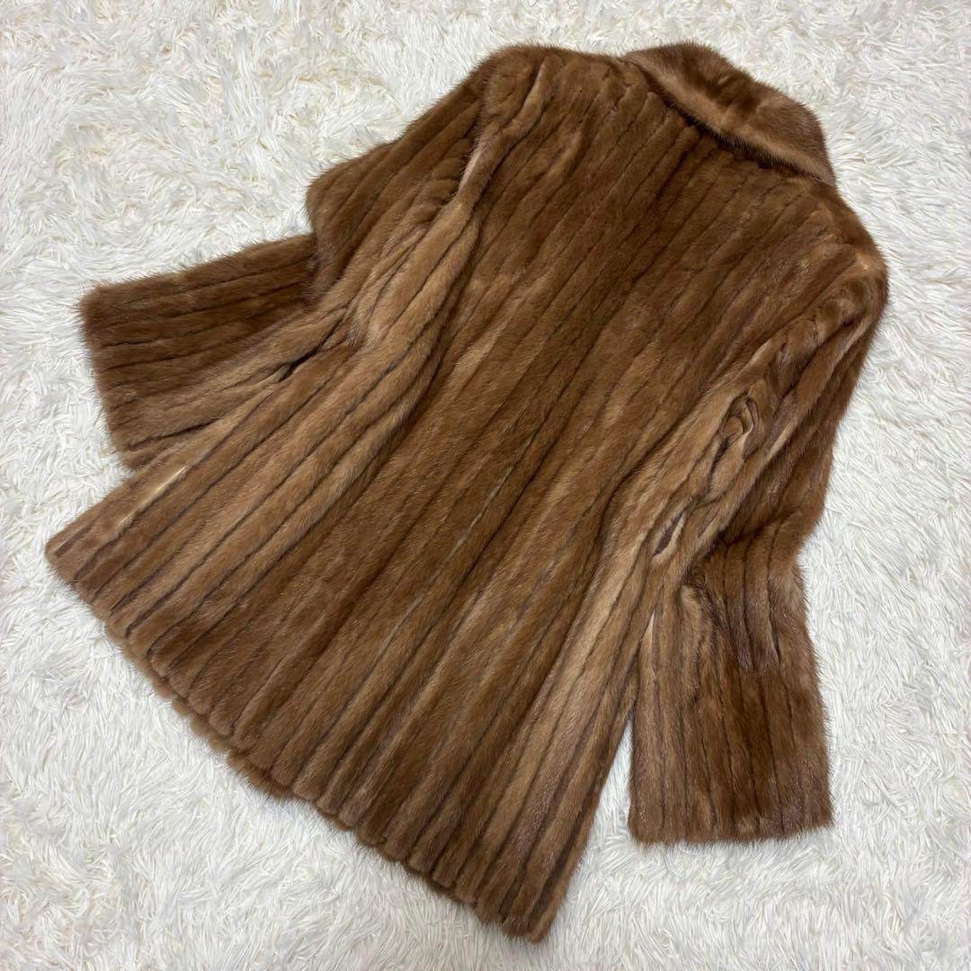 FARLON 毛皮　ファーコート　ミンク　ミドル丈　リアルファー　ブラウン