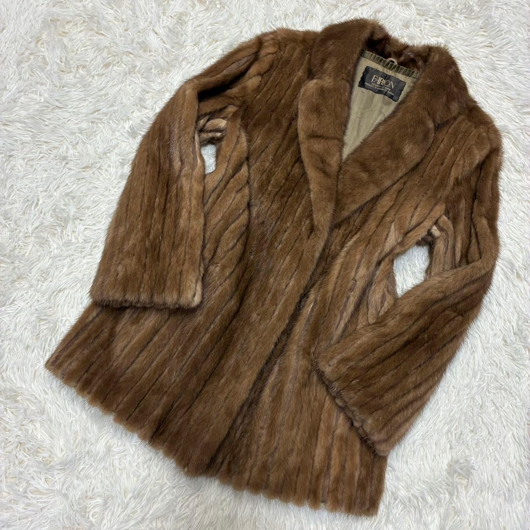 FARLON 毛皮　ファーコート　ミンク　ミドル丈　リアルファー　ブラウン