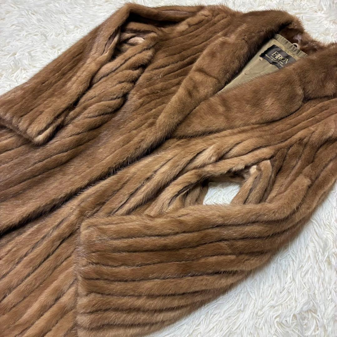 FARLON 毛皮　ファーコート　ミンク　ミドル丈　リアルファー　ブラウン