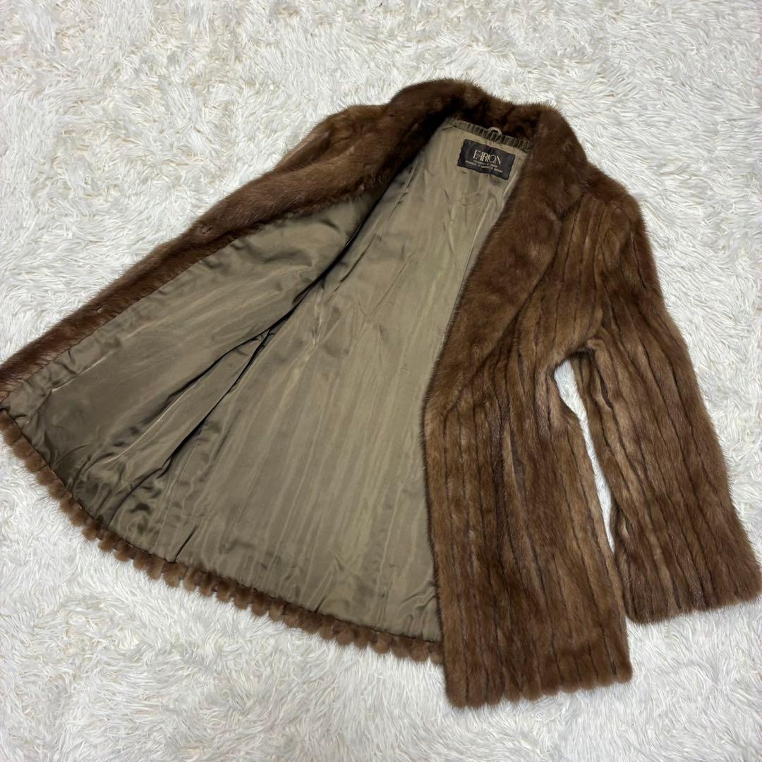 FARLON 毛皮　ファーコート　ミンク　ミドル丈　リアルファー　ブラウン