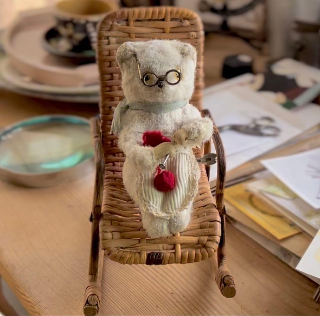 アンティーク　編み物ねこ　海外輸出用　里帰りっ子　ゼンマイ式