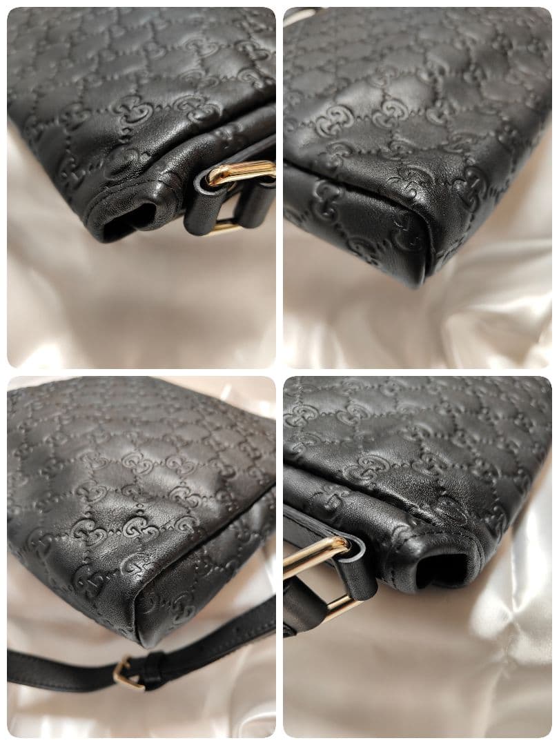 極美品 グッチ ショルダーバッグ GG柄 シマレザー 黒 クロスボディバッグ