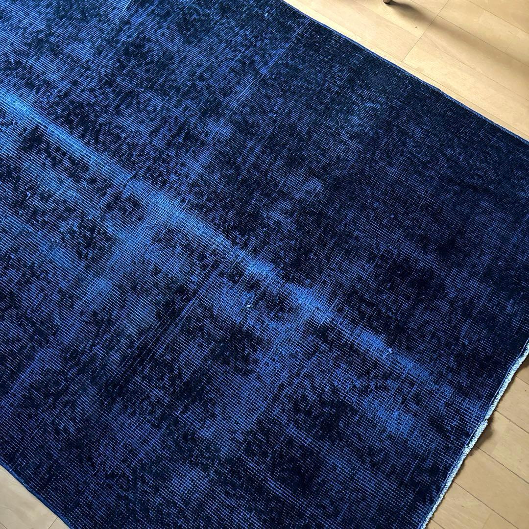 112.5×209藍色オーバーダイ　ワンカラーラグ　トルコヴィンテージラグ
