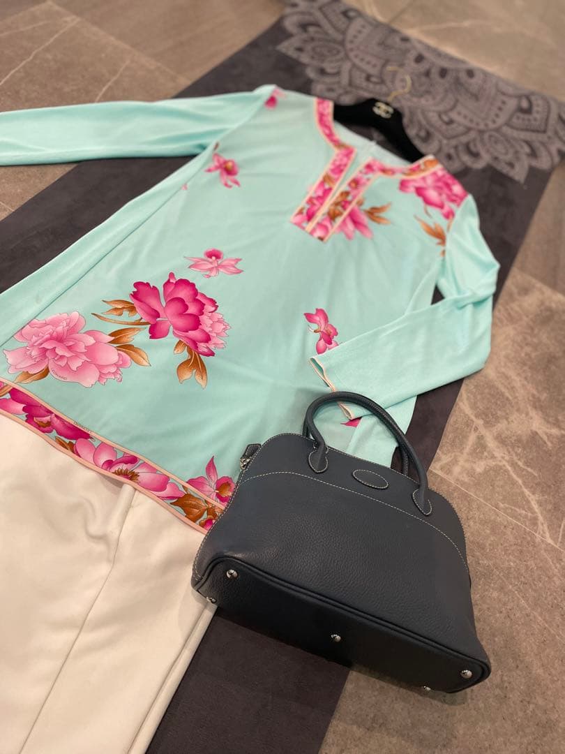 美品　LEONARD レオナール　異素材ミックス　長袖トップス　チュニック38