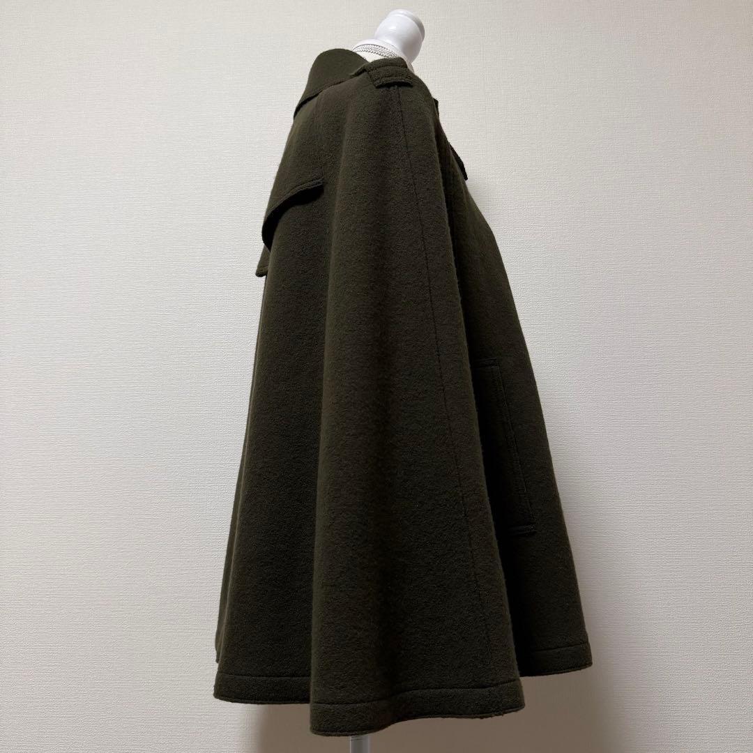 バーバリーロンドン　ポンチョ　ケープコート　ウール　ノバチェック　レザー　カーキ