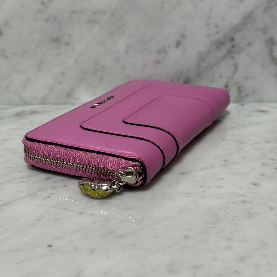 BVLGARI ブルガリ 長財布 本革 ピンク セルペンティ ラウンドジップ