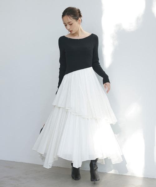 新品タグ付　anuans ボートネックイレギュラーヘムドッキングニットワンピース