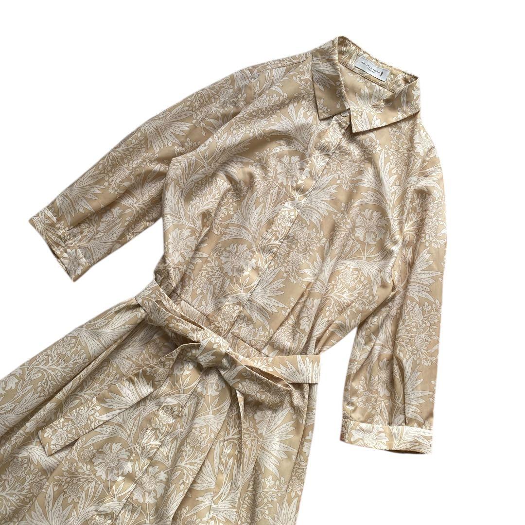 マッキントッシュロンドン　シャツワンピース　ボタニカルプリント　総柄　ベージュ