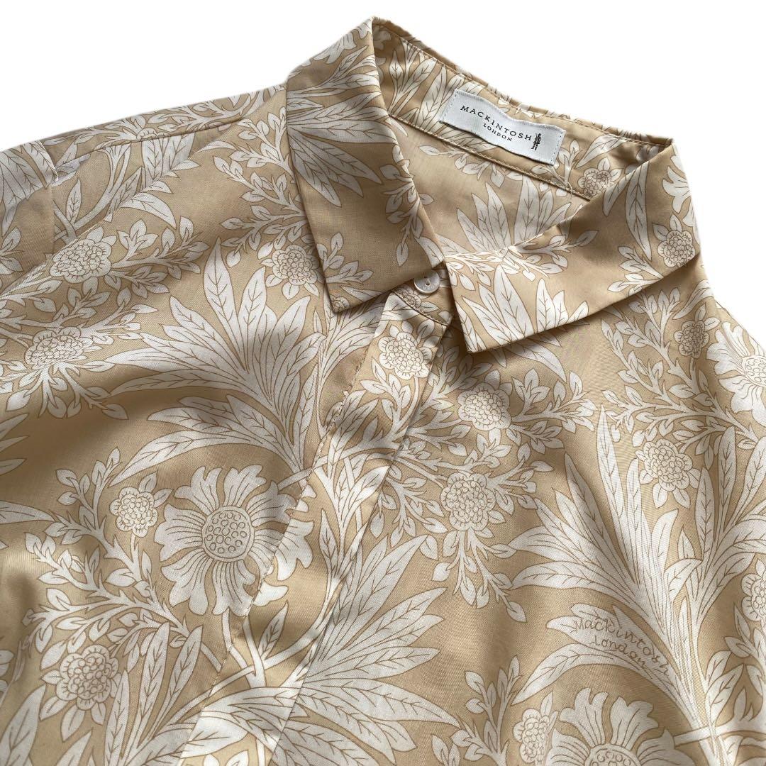 マッキントッシュロンドン　シャツワンピース　ボタニカルプリント　総柄　ベージュ