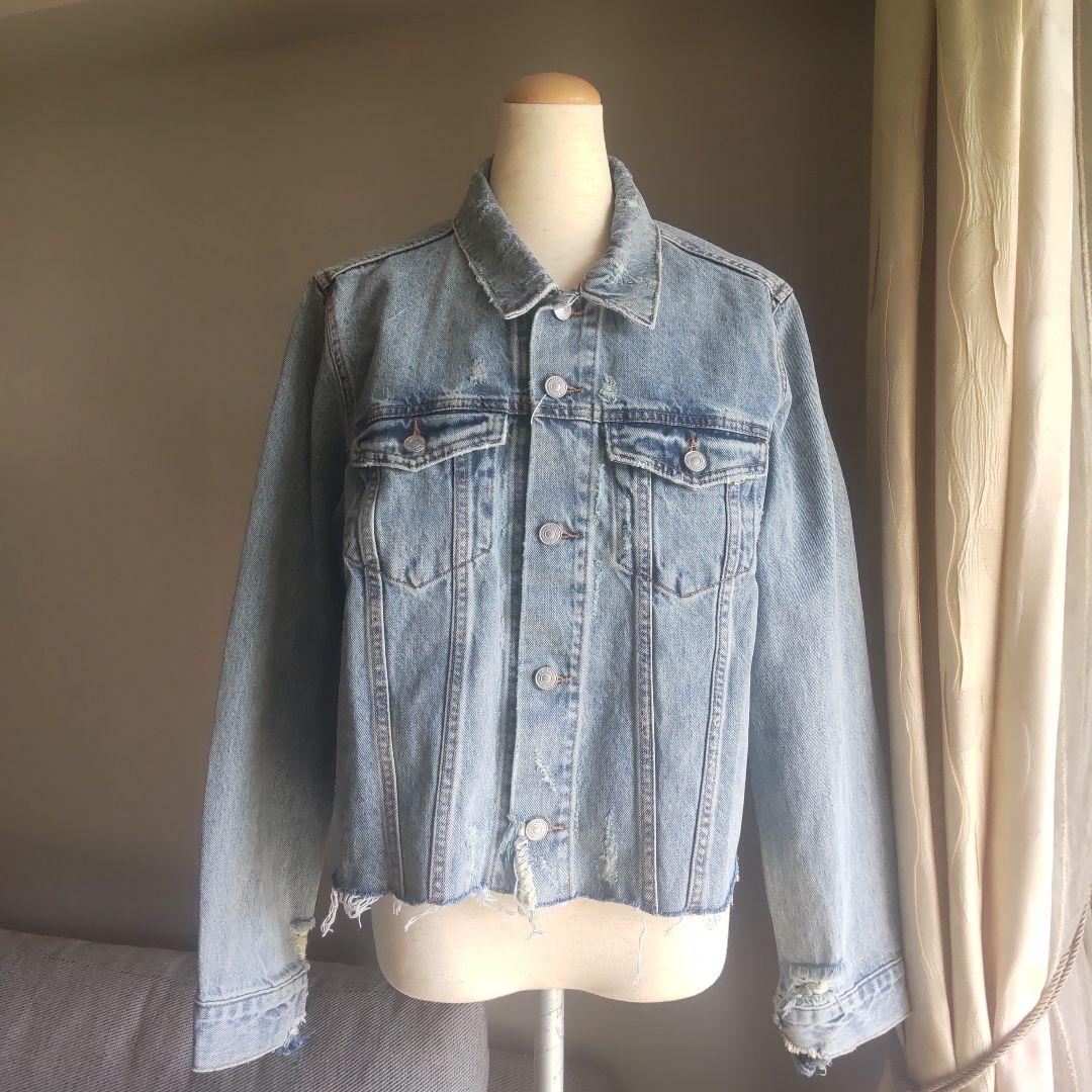 【タグ付新品】オーバーサイズ デニムジャケット ショート丈ダメージGジャン