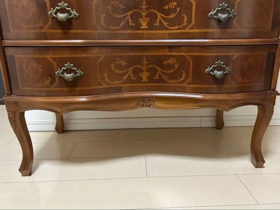 ソ*ト様 インレイ 5段 チェスト 猫脚 ドロワー 棚 アンティーク風