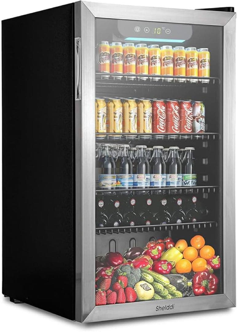 Shelddi 冷蔵庫 93L コンプレッサー式 透明ガラスドア ステンレス製