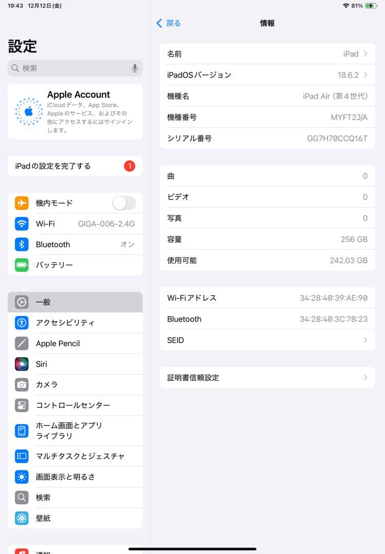 iPad Air 第4世代 スペースグレー256GB＋Apple Pencil2