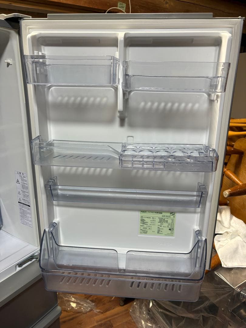 送料設置無料　アクア　AQR-36J シルバー フレンチドア冷凍庫冷蔵庫