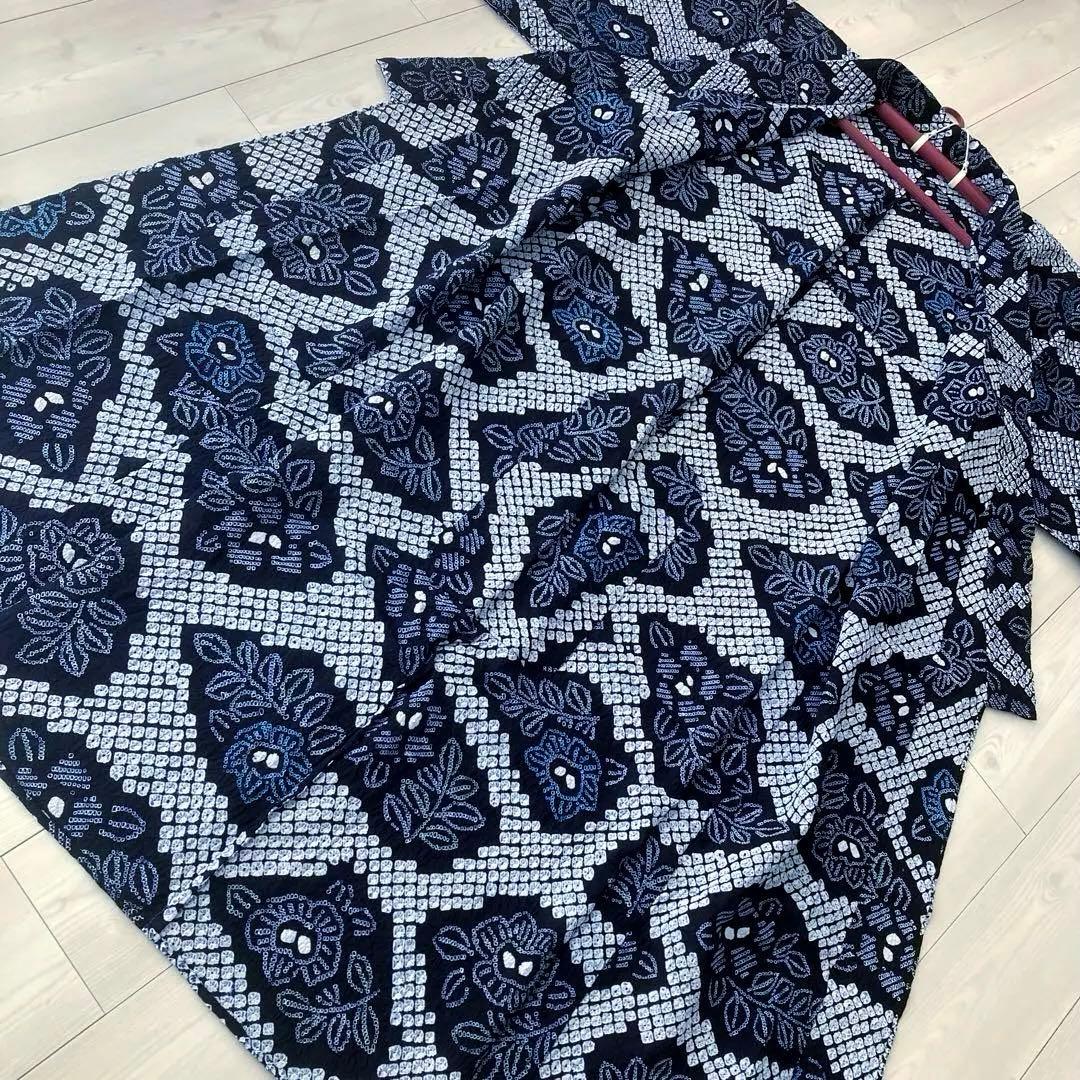 かのん 有松絞り・蜘蛛絞り　浴衣　しつけ糸付　未使用　手縫い　N120