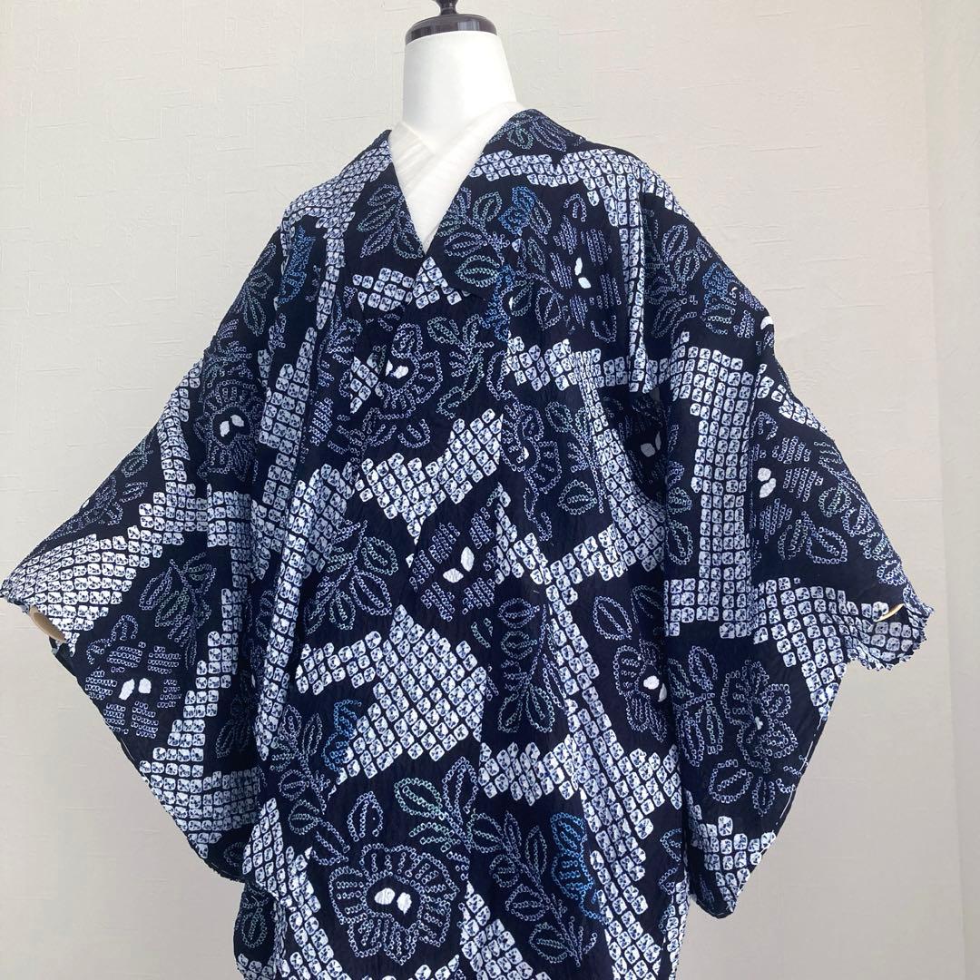 かのん 有松絞り・蜘蛛絞り　浴衣　しつけ糸付　未使用　手縫い　N120