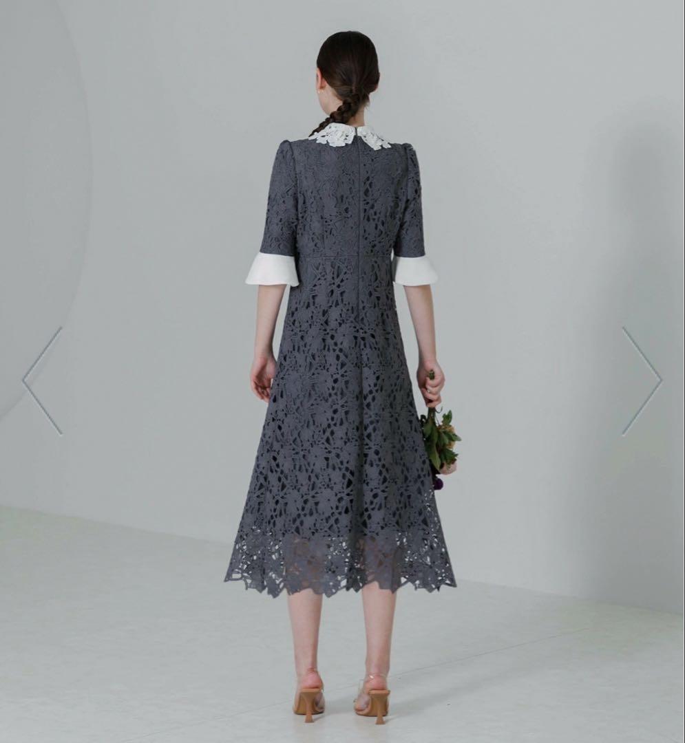 LEJA 花柄レースカラースパンコールAラインワンピースドレス 結婚式レディース