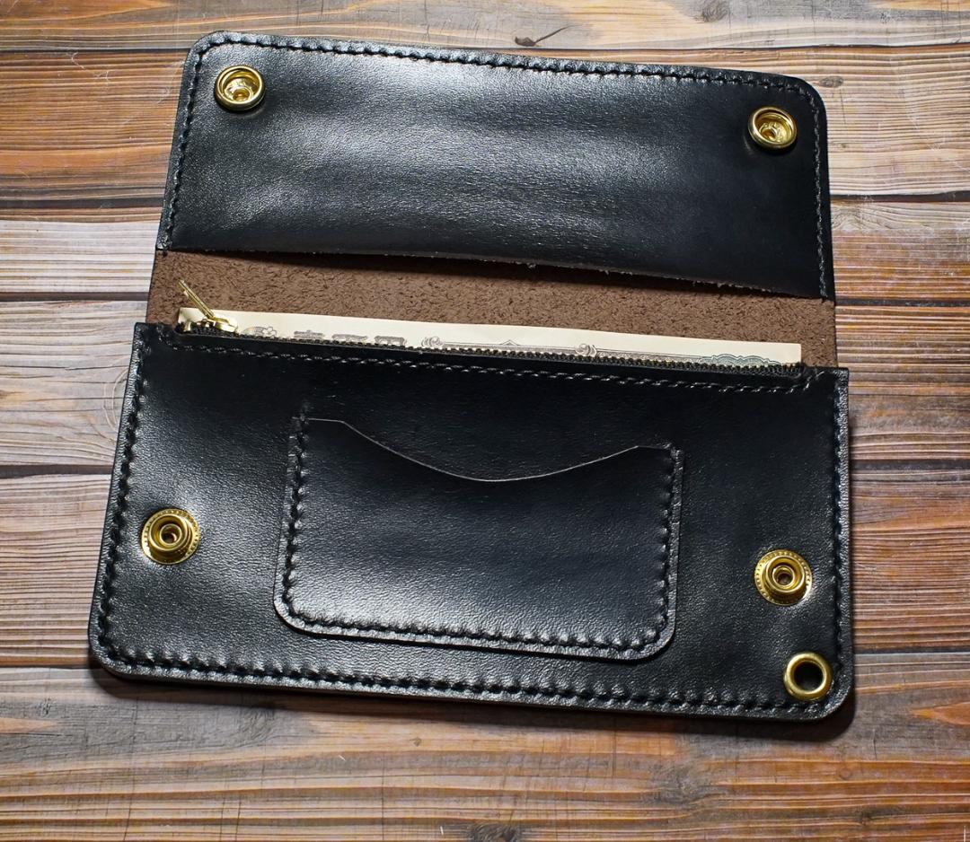 ロング トラッカーウォレット 馬革 二層 ブラック 真鍮 トラッカーウォレット