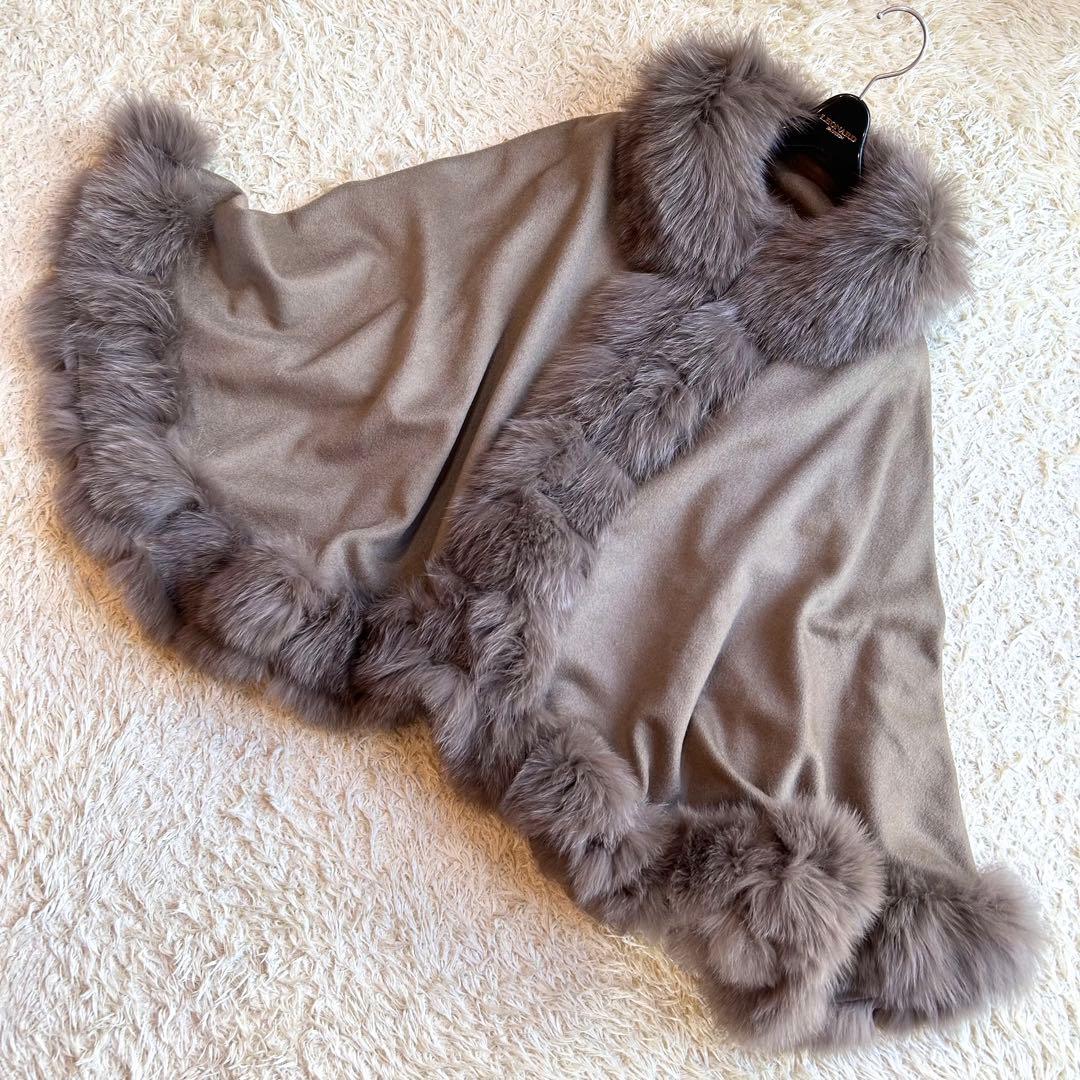 【極美品✨️】SAGAFURS カシミヤ 100% 本毛皮 フォックス ポンチョ