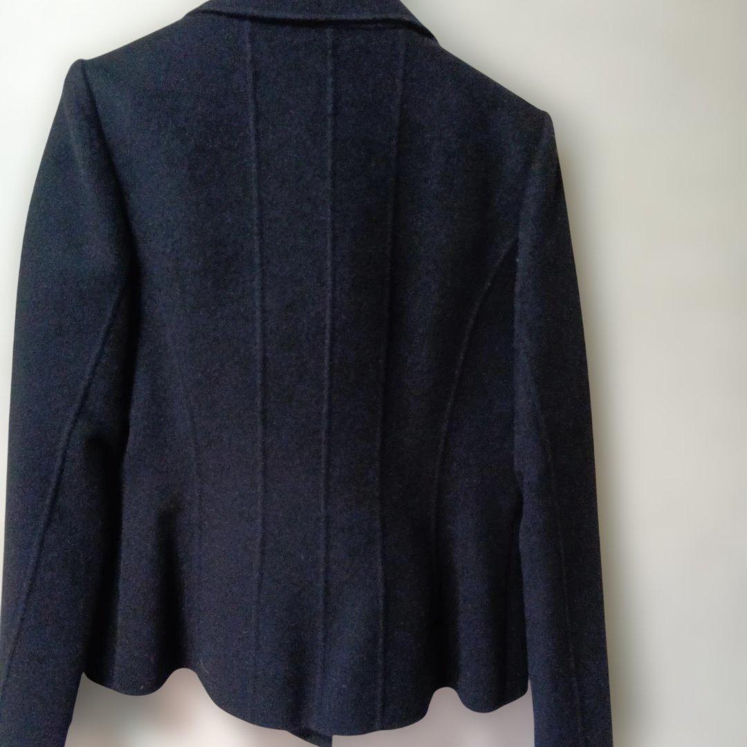 フォクシー42 　黒　美品　カシミアジャケットＭ-L　一重仕立て　Pコート風