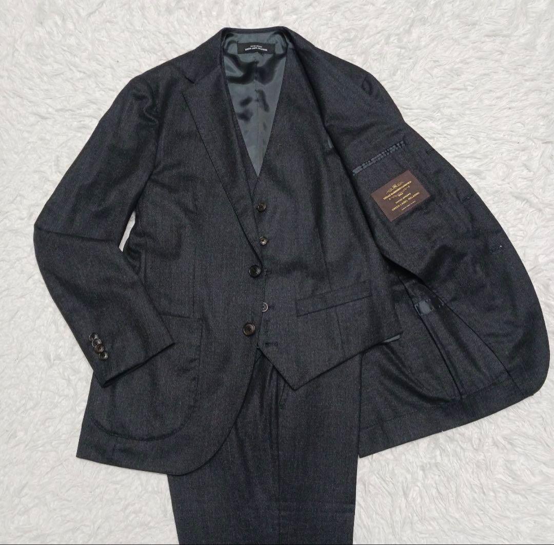 【極美品】グリーンレーベル　3ピーススーツ　イタリア　カノニコ　チャコール　44